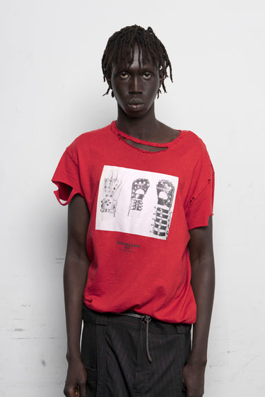 Eet T-Shirt Red Cotton Distressed Gloves
