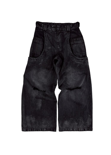 Sevar Rof Low Pocket Pants Black Washed Waxed Distressed