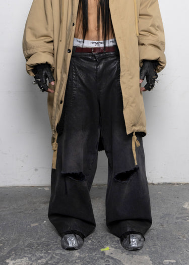 Sevar Rof Low Pocket Pants Black Washed Waxed Distressed